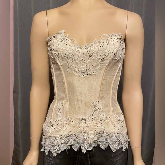Fine Silk& Lace Bustier Gorgeous! champagne color - Picture 2 of 11